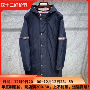 冬季TUMA TB藏青色长款双袖标四杠通勤白鸭绒羽绒服加厚派克大衣