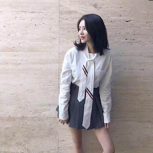 春夏季TB白色女修身系带府绸衬衣