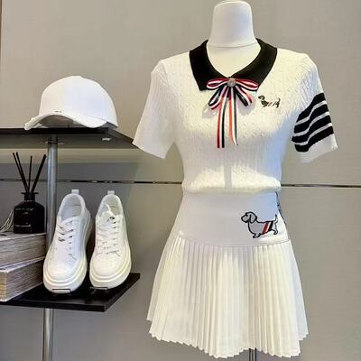 TB蝴蝶结刺绣小狗撞色翻领短短裙