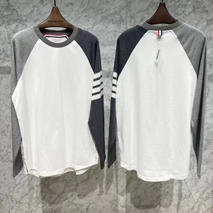 春夏款TUMA TB 四杠长袖T恤休闲袖拼接撞色学院风男女同款情侣款