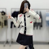 TUMA 小狗网眼镂空防晒针织开衫 春夏款 圆领休闲四杠撞色女款