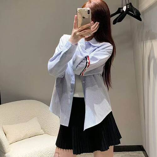 TB条纹衬衫长袖双袖标防晒薄款潮