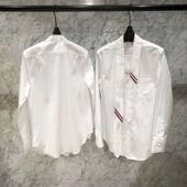 饰白色牛津纺棉长袖 TB领带衬衫 女装 红白蓝织带休闲英伦OL气质衬衣