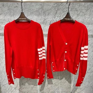 24年TUMA TB本命年新红色四扣四杠羊毛针织开衫圆领修身女款毛衣