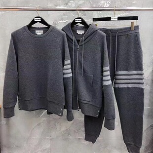春季款TUMA TB深灰色华夫格圆领卫衣拉链外套宽松休闲四杠长裤