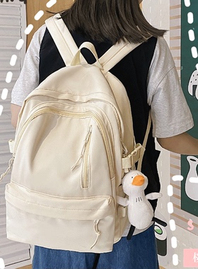 日系书包女初中高中大容量旅行轻便背包休闲帆布电脑背大学生双肩