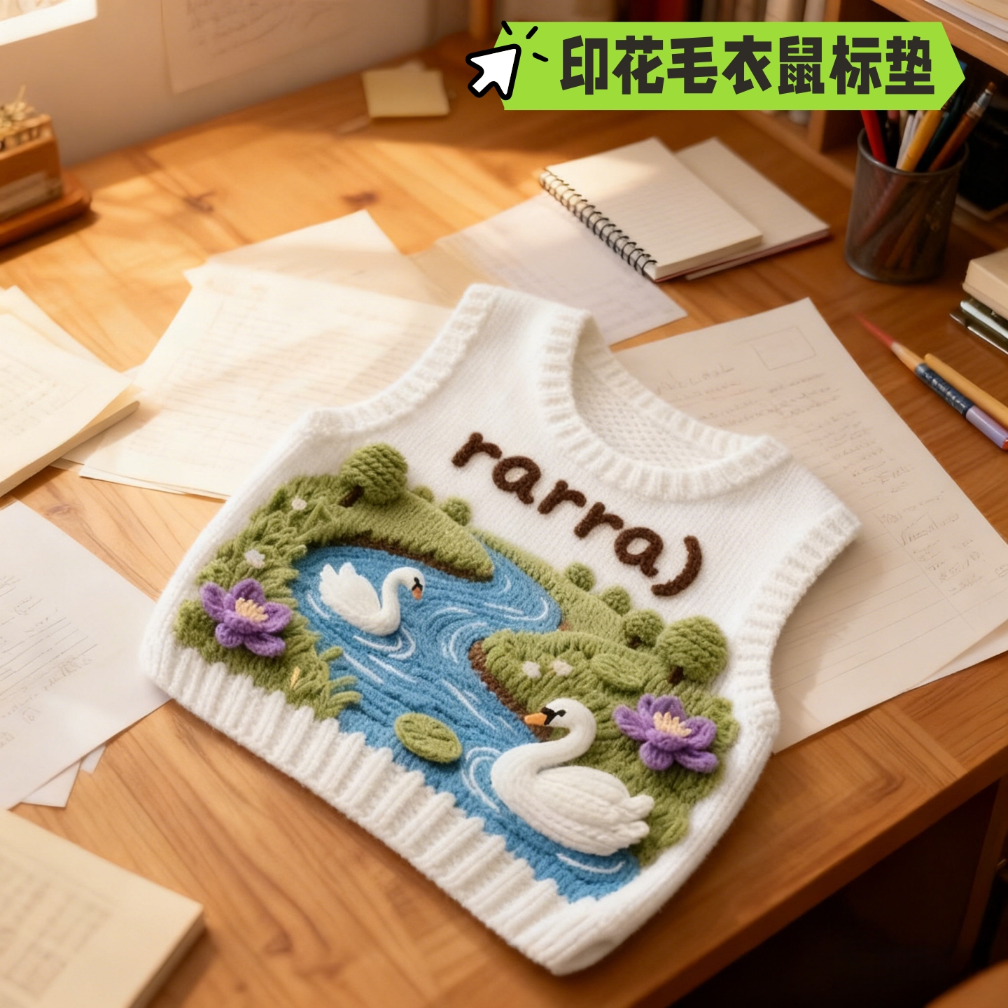 卡通可爱天鹅湖景鼠标垫