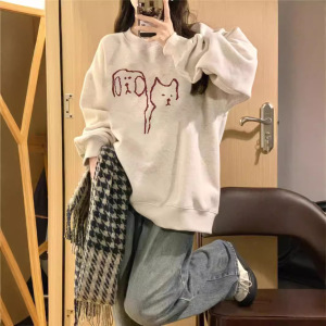 重磅圆领卫衣女装秋冬薄款宽松美式复古G级感慵懒风新品大码上衣