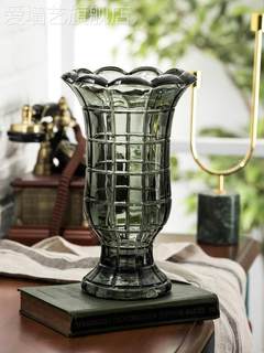 欧式CASTLE城堡浮雕插花瓶 彩色玻璃花器客厅台面复古工艺品摆件