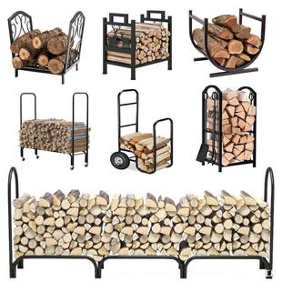 壁炉火柴架收纳木材火炉木柴堆放木柴架加厚铁艺柴火摆件置物架