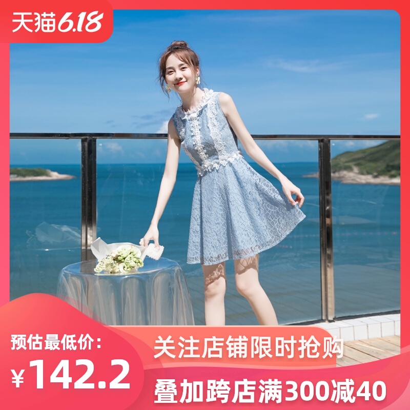 2020新款夏连衣裙收腰显瘦仙女超仙气质蕾丝裙小个子甜美显高短裙