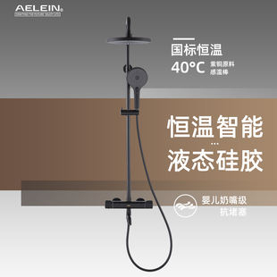 家用淋浴黄铜全铜淋浴卫浴增压淋雨浴 雅列黑色恒温花洒套装