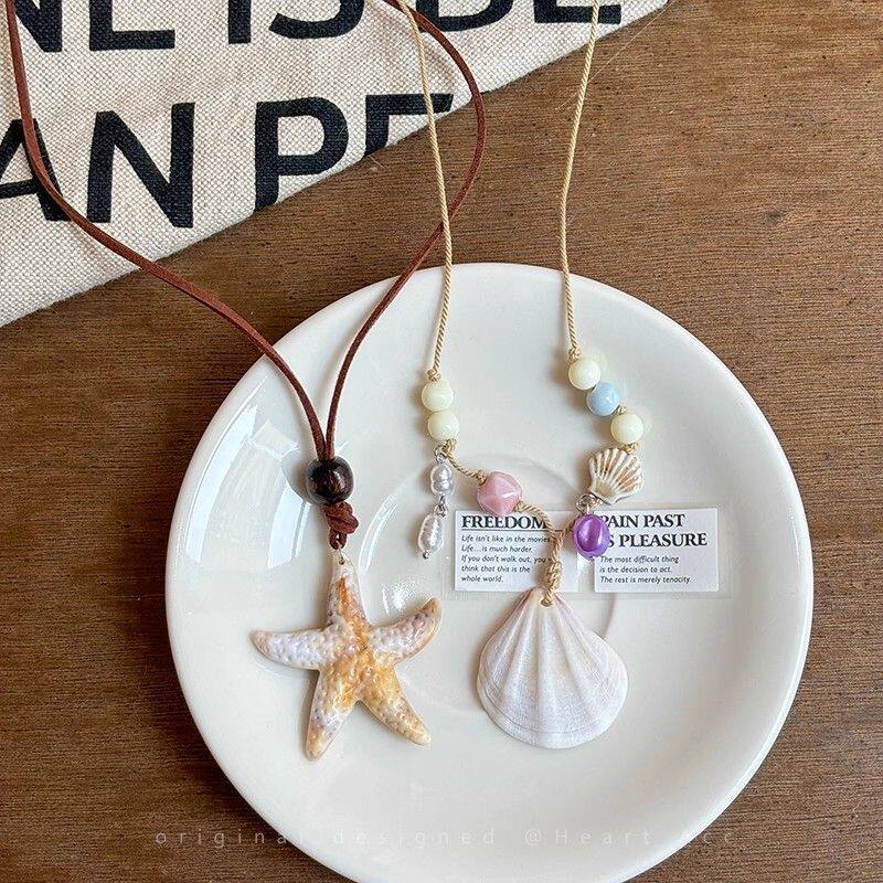 搭配衣服的装饰品夏天海星贝壳串珠长款项链女韩系度假风锁骨链小