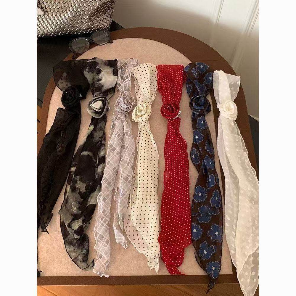 红色元素配饰2025新款花朵丝巾高级长条领巾围巾春夏氛围薄款感百