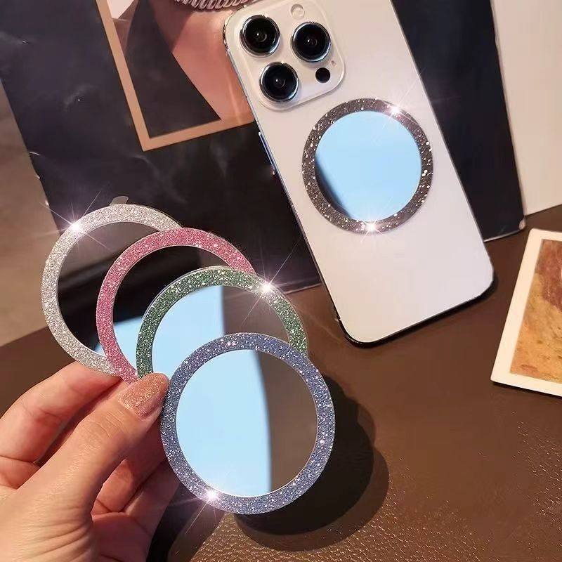 贴手机壳上的小镜子引磁片超薄自粘磁吸金属贴片镜面补妆手机镜子