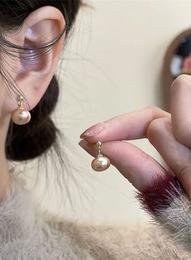 减龄耳环香槟色珍珠耳钉