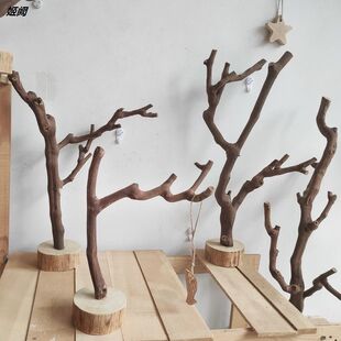 树根托架原木树杈带底托摆件 书架客厅茶几摆设 手工天然把玩首饰