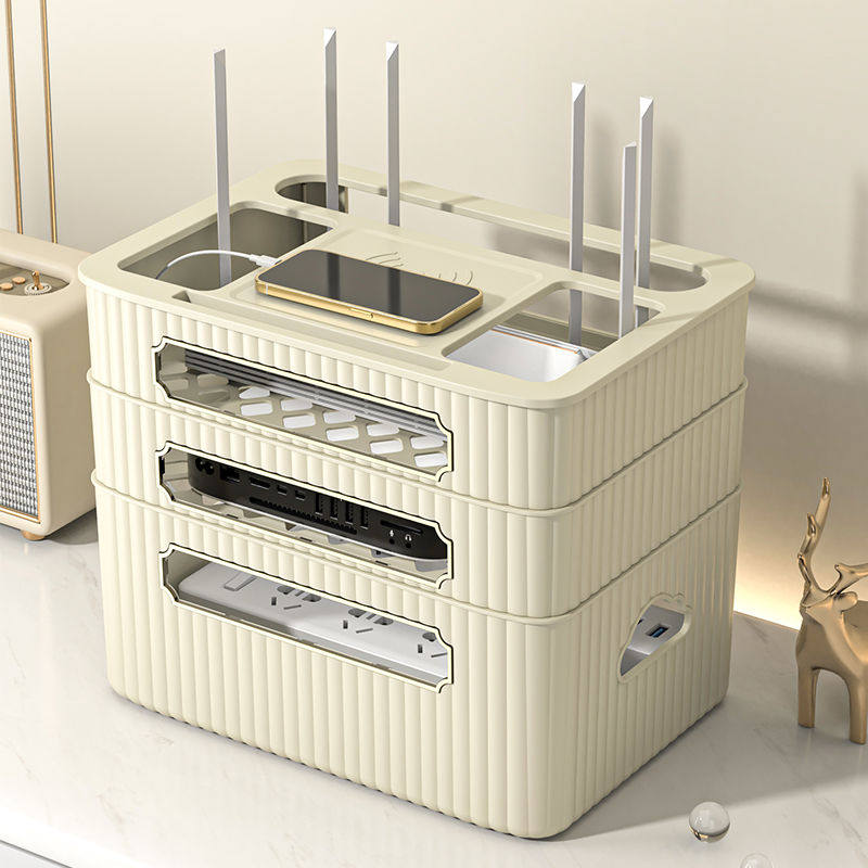 电视柜遮线神器wifi收纳盒新款家用轻奢路由器电视机顶盒置物架台