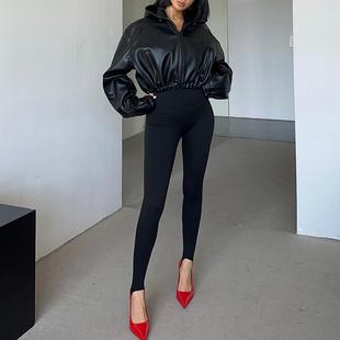 秋冬季 显瘦高弹力紧身收腹塑形裤 高腰外穿 女黑色打底裤 踩脚瑜伽裤