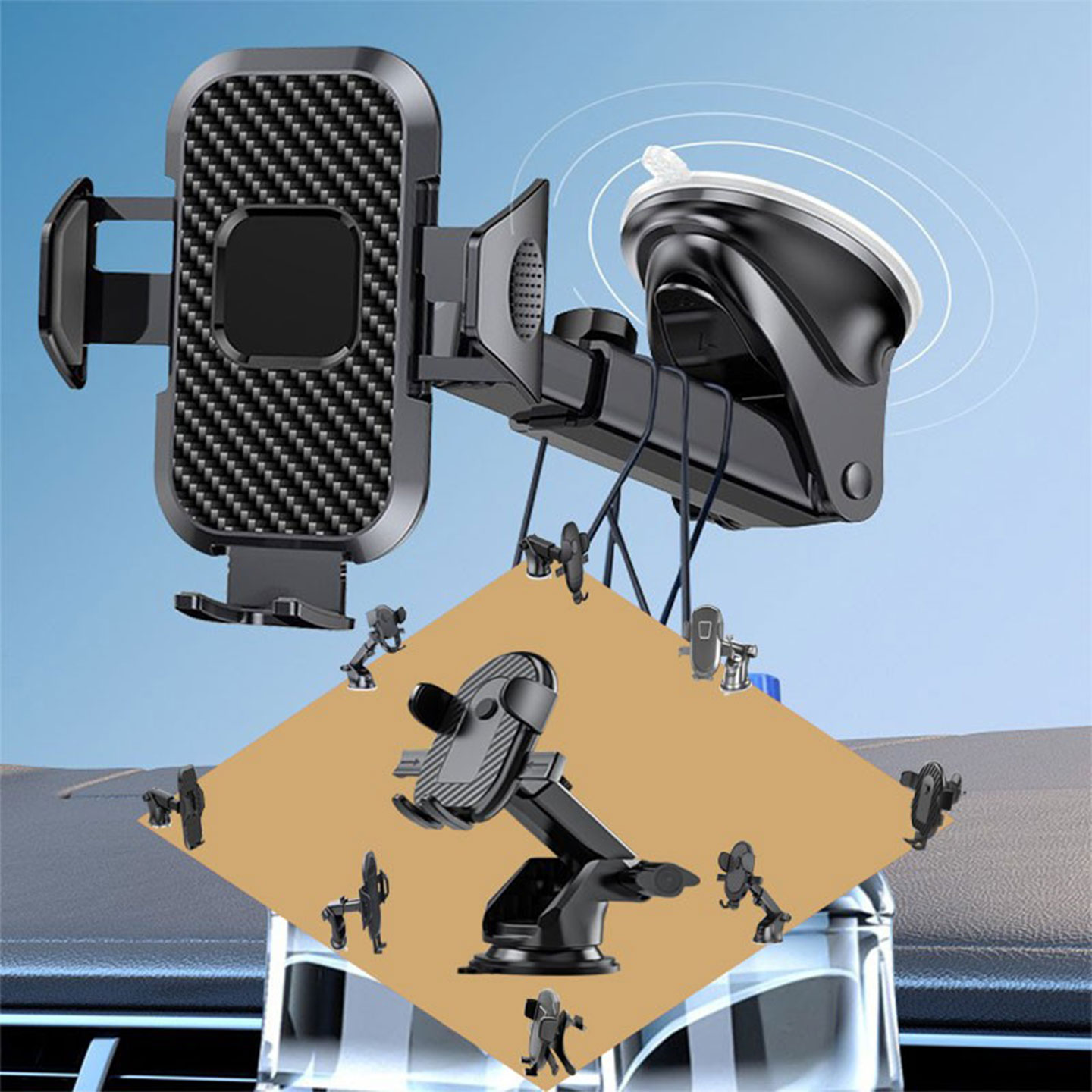 新款碳纤维车载手机支架撑底座吸盘伸缩懒人导航耐晒仪表台稳定器