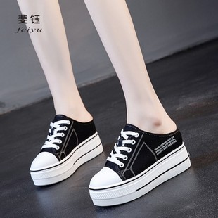 半托厚底凉拖包头拖鞋 内增高网红半拖鞋 新款 外穿时尚 女夏季