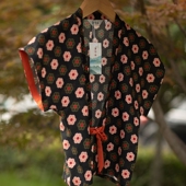 青泠谷秋季 子武周唐背子现货 亚麻混纺印花pp领圆领两穿衫