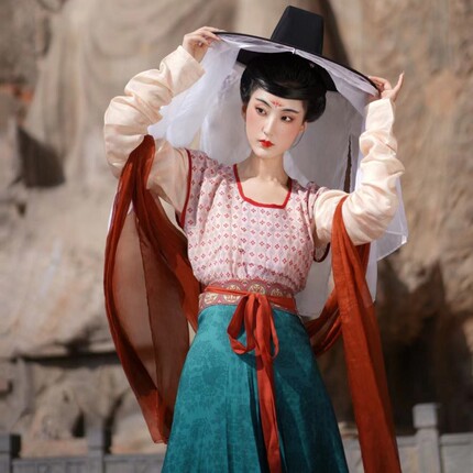 青泠谷汉服套装原创五色印花唐风裙交嵛裙汉服春秋女一片式破裙