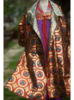 青泠谷原创双面披袍紫色提花缎齐胸八破裙红色印金齐胸背带裙套装