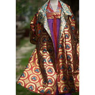 青泠谷原创双面披袍紫色提花缎齐胸八破裙红色印金齐胸背带裙套装