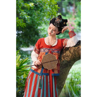 青泠谷仿唐代壁画PP领鸡心领大襟复原背子汉服现货