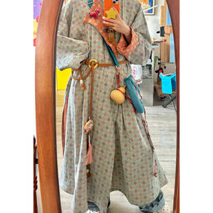 青泠谷原创汉服全棉橘灰蓝双面穿圆领袍