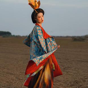 青泠谷原创成人汉服女套装复原印花磨毛唐制披袄秋冬汉服外套