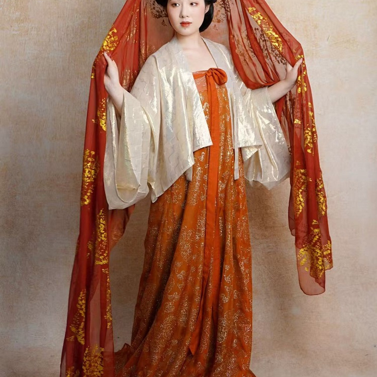 青泠谷原创汉服印金披帛