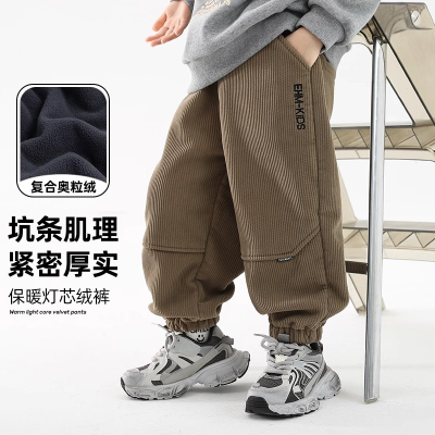 儿童一体绒灯芯绒长裤休闲裤新款