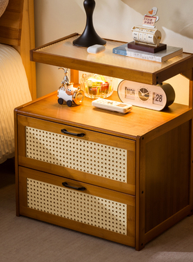 实木床头柜简约现代家用卧室带锁储物柜小型床边置物架简易收纳柜