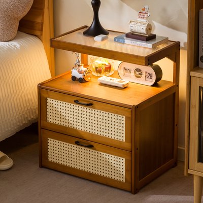 实木床头柜简约现代家用卧室带锁储物柜小型床边置物架简易收纳柜
