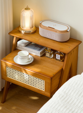 床头柜现代简约床尾收纳小型柜子实木轻奢高级感储物柜卧室置物架