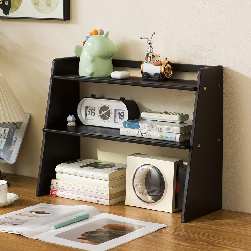桌面书架收纳置物架二层简约实木宿舍可拆卸桌面立式书架学生书柜