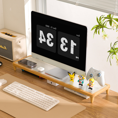 显示器增高架黑胡桃木实木电脑桌面垫高收纳架置物架桌搭好物定制