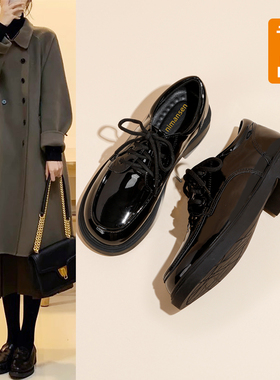 真皮乐福鞋女鞋子新款2025春秋爆款软底系带黑色洛丽塔单鞋小皮鞋