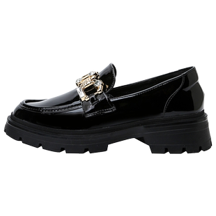 水钻乐福鞋女2025春秋新款厚底黑色小皮鞋英伦风一脚蹬玛丽珍单鞋