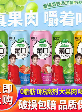 葡口果粒果汁饮料490ml大罐整箱葡萄草莓荔枝黄桃桔子汁果肉饮品