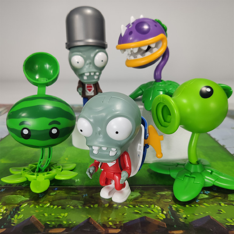 变形扭蛋豌豆射手大嘴花喷射器铁桶全套装2积木玩具3B'