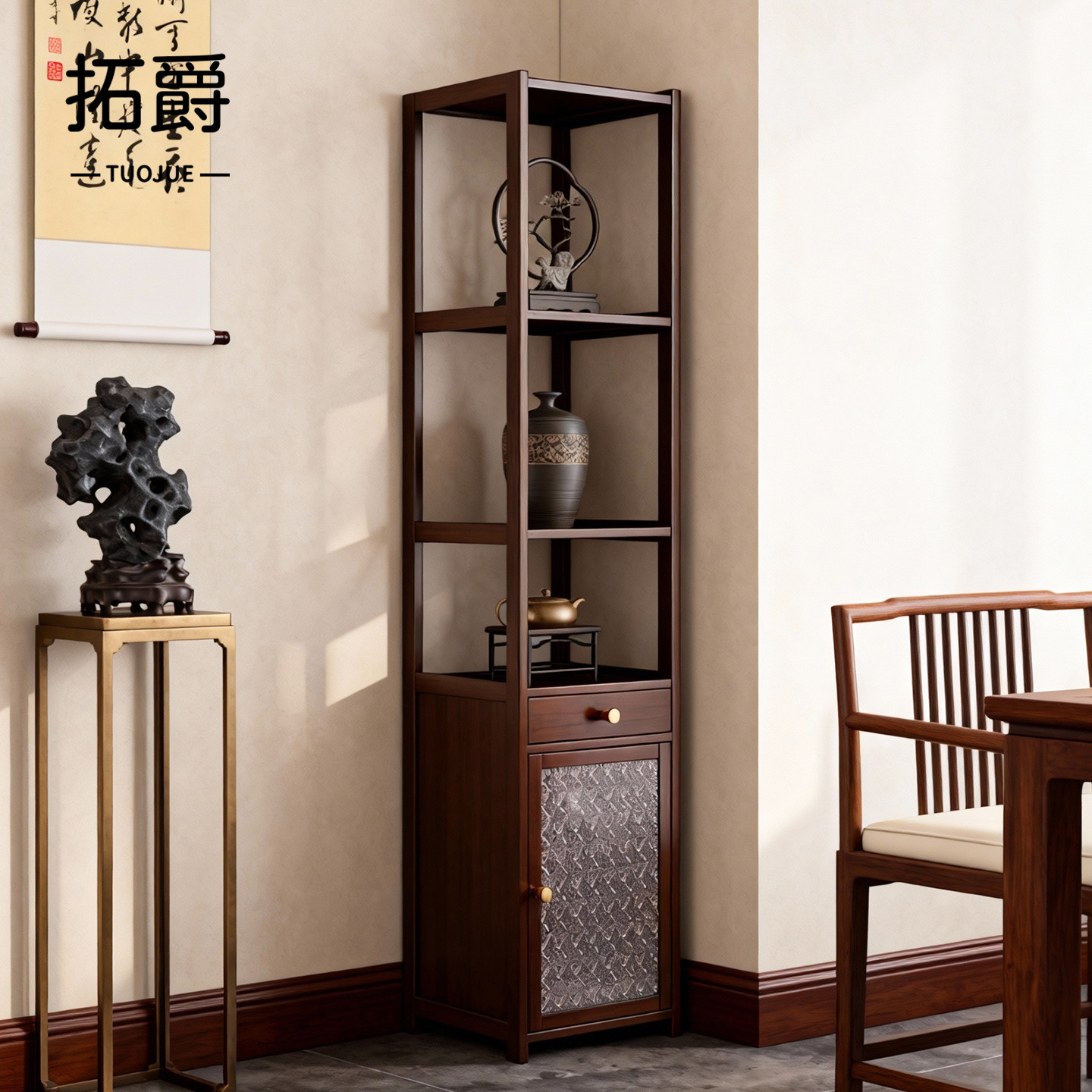 茶室博古架摆件展示架新中式小型茶叶储存专用柜茶桌旁边的置物架,住宅家具,多宝格/博古架,淘宝优惠券,粉丝福利购,淘宝优惠卷