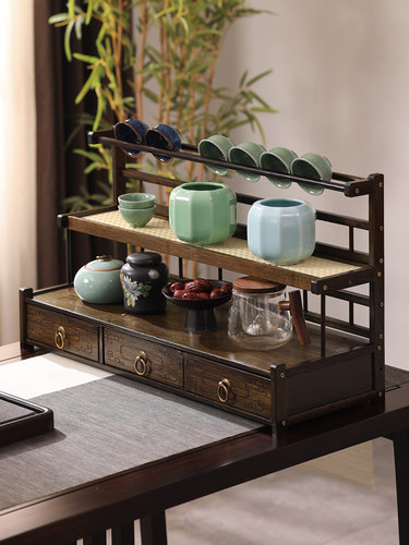 桌面博古架小型茶具茶杯置物架新中式非实木多功能紫砂壶收纳架子