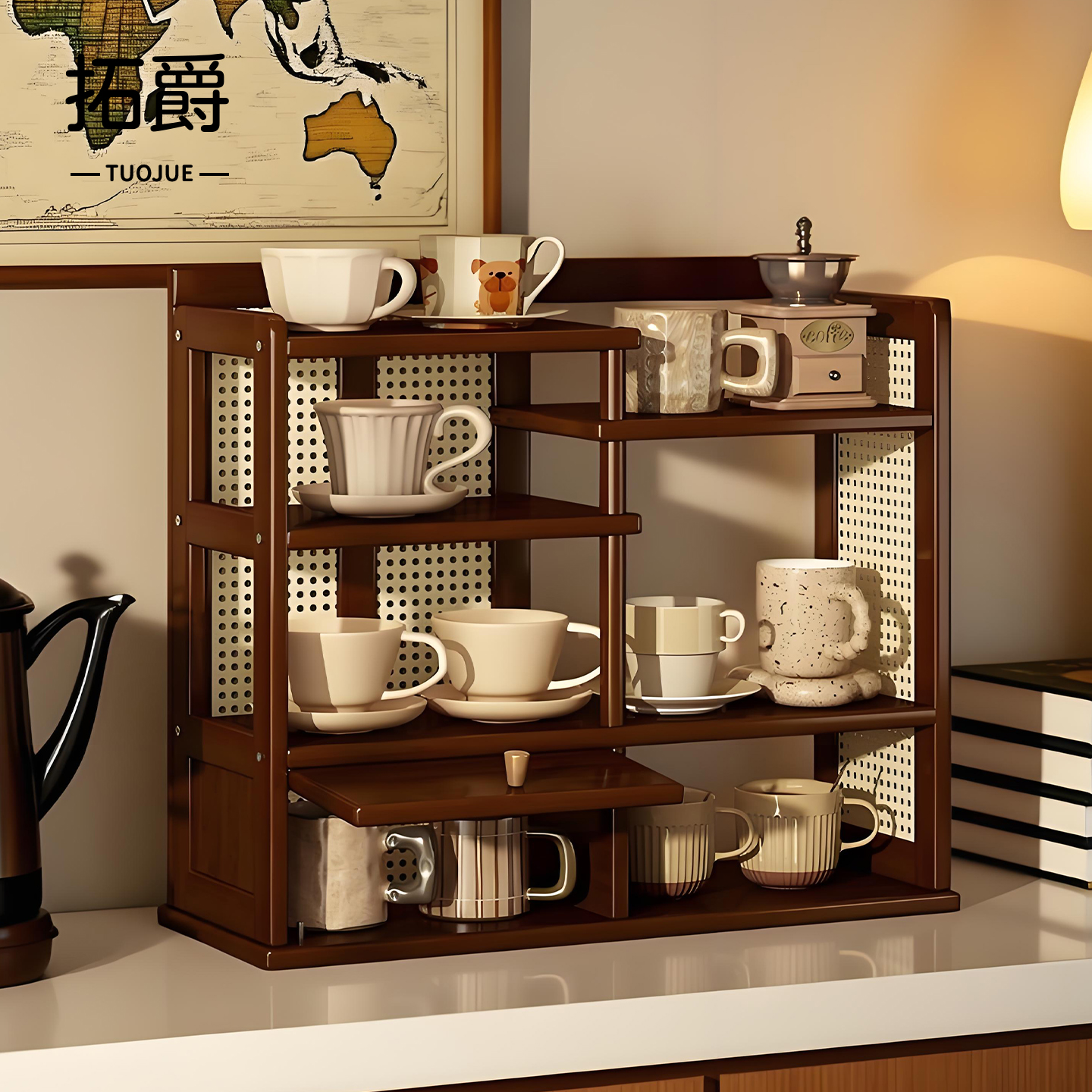 桌面水杯置物架多层非实木复古咖啡杯展示架家用吧台杯子收纳神器