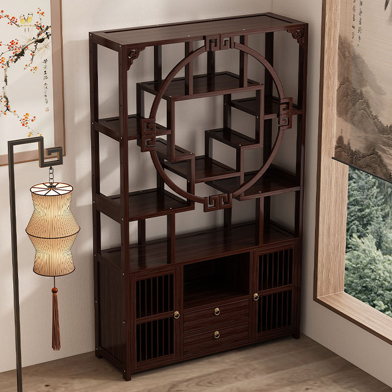 博古架新中式茶柜置物架客厅多宝阁古董摆件展示架茶叶收纳架书架