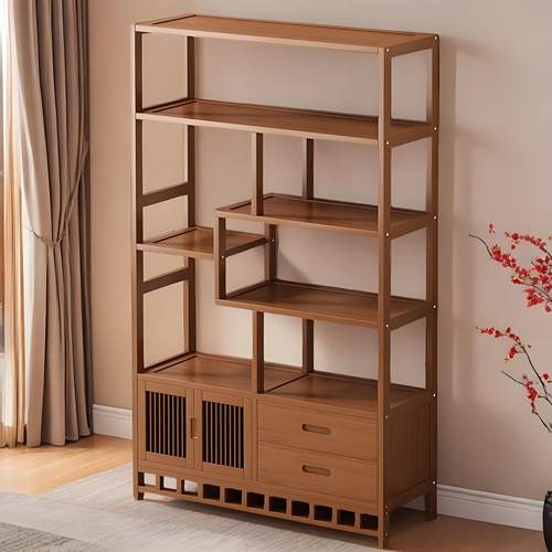 新中式博古架非实木靠墙茶具茶叶置物架客厅古董摆件展示陈列架子