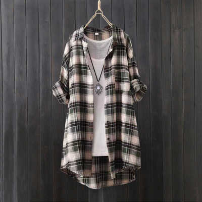 格子衬衫中长款宽松防晒衫
