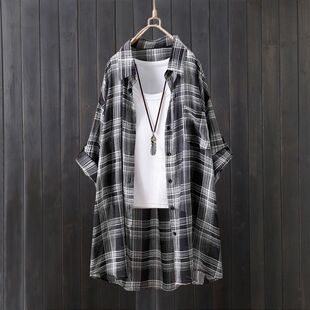 中长款格子防晒衣衬衫女夏季新款垂感空调开衫薄外套沙滩服女上衣